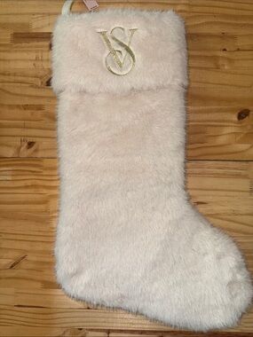NEW Victoria’s Secret Cream Ivory Faux Fur Christmas Stocking